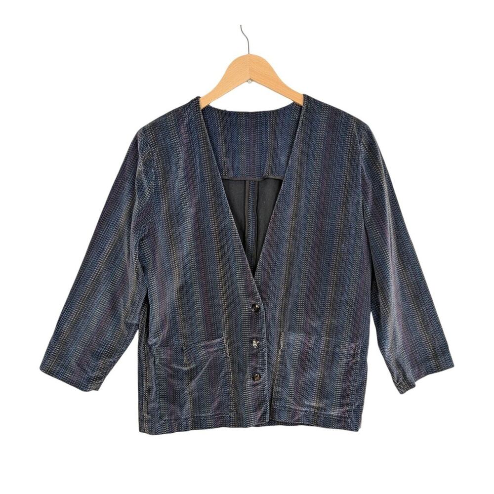 Velvet Cardigan Jacket Blue S Vintage Whimsigoth Lagenlook Indie 90s 80s